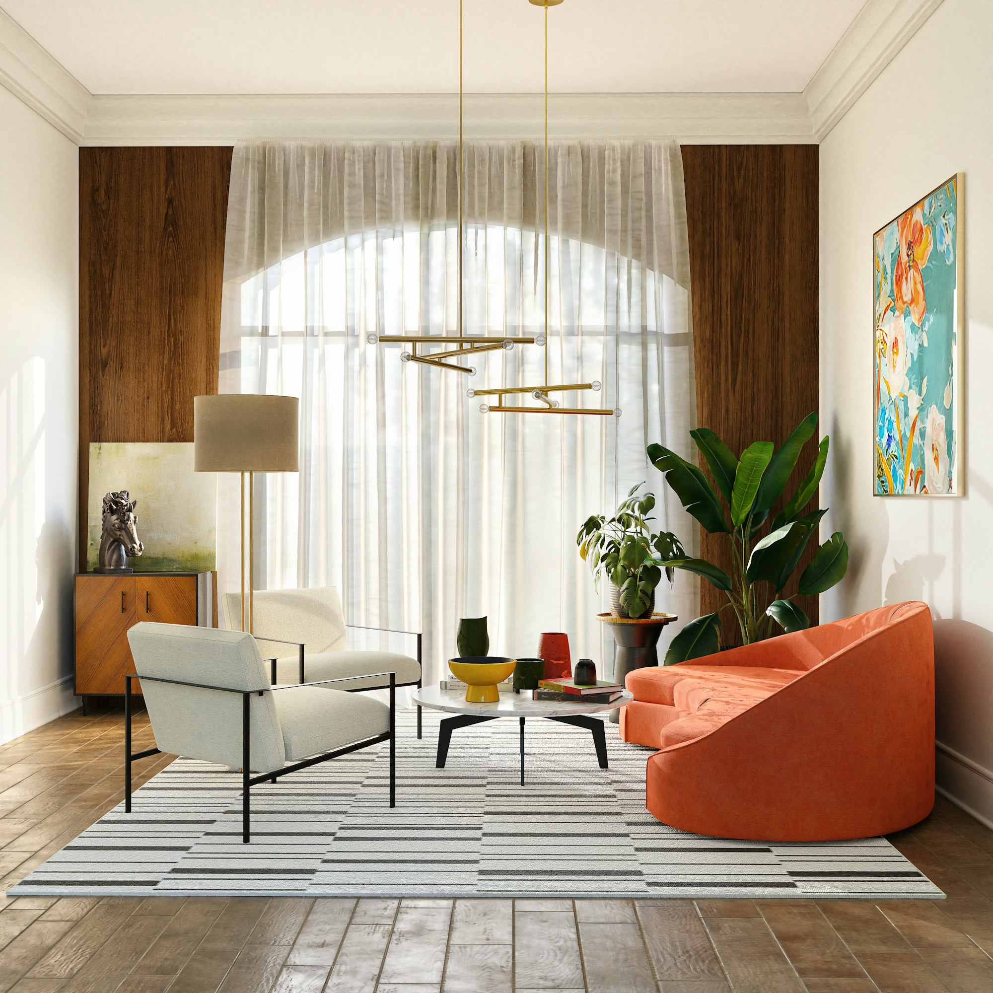 Bright room with sheer shades revealing a sunlit window as the shade lifts